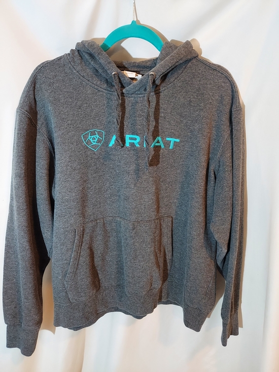 Ariat Tops - Ariat Women’s Heather Charcoal Grey Logo Hoodie Pullover Teal Accent Size XL